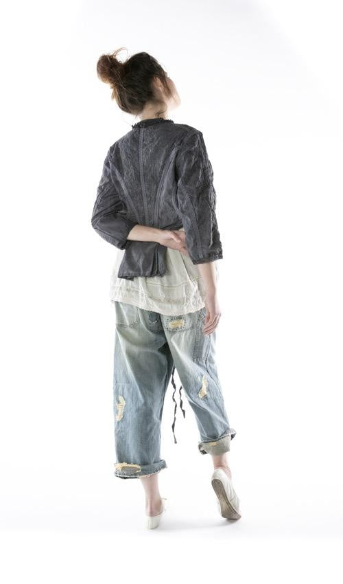 Magnolia Pearl, Magnolia Pearl,  Magnolia Pearl Cotton Silk Floral Embroidered Inna Jacket with Lace Details, Raw Silk Ties and Antique Hooks