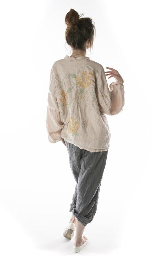 Magnolia Pearl, Magnolia Pearl,  Magnolia Pearl Cotton Twill Linen Clodia Hand Embroidered Floral Kimono, Lilac Water, One Size