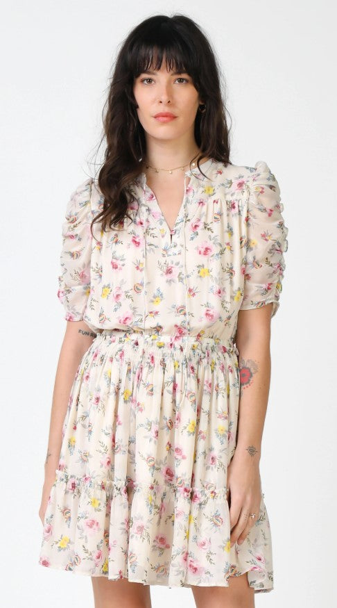 Current Air, Women - Dresses,  Ruched Sleeve Floral Dress