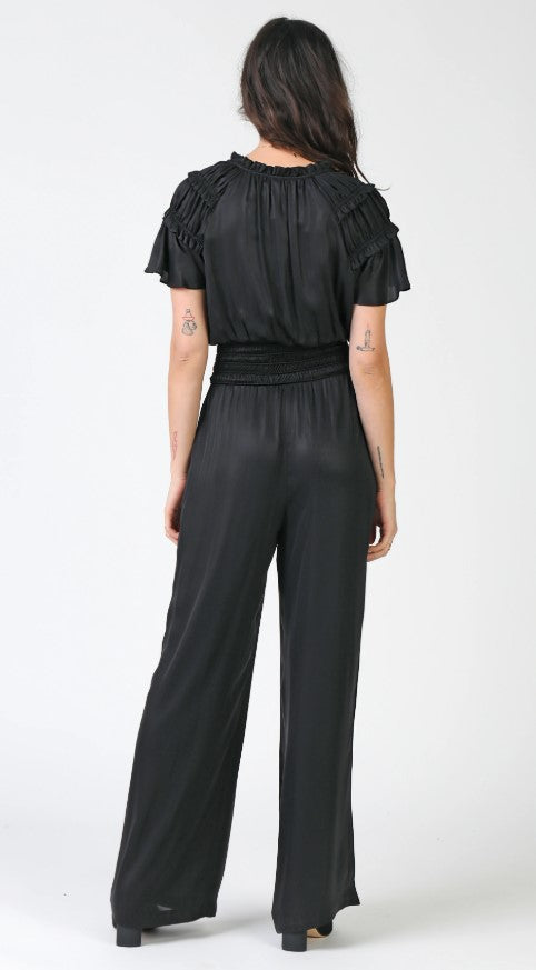 Current Air, Women - Rompers,  Black Smocked Waist Jumpsuit