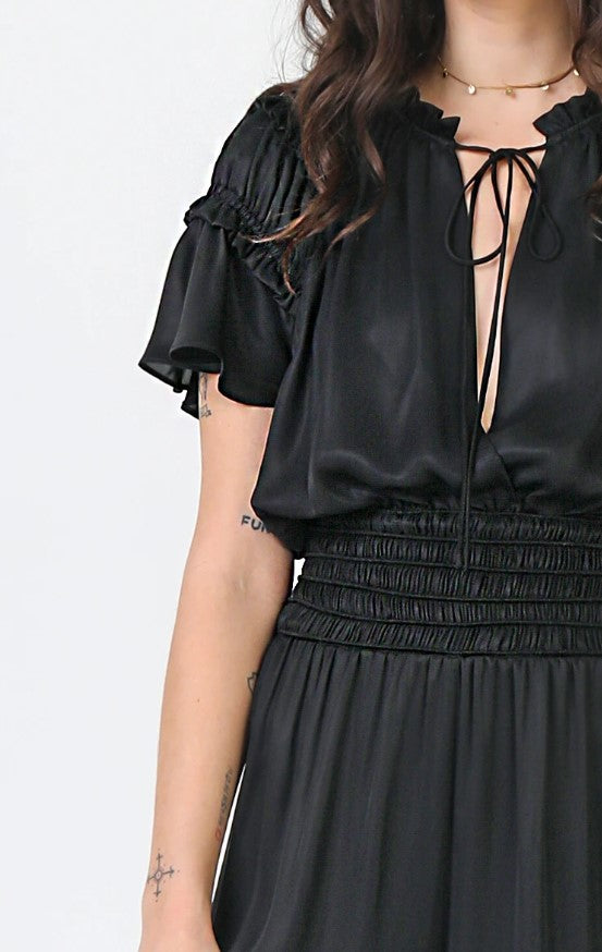 Current Air, Women - Rompers,  Black Smocked Waist Jumpsuit