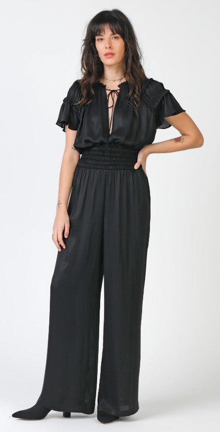 Current Air, Women - Rompers,  Black Smocked Waist Jumpsuit