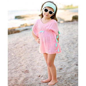 Ruffle Butts, Girl - Swimwear,  Pink Tassle Kaftan Coverup