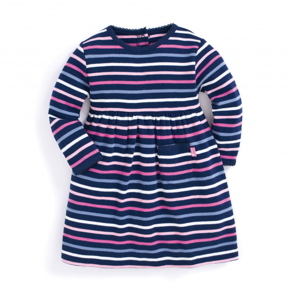 Jojo Maman Bebe, Girl - Dresses,  Navy Multi Stripe Classic Dress