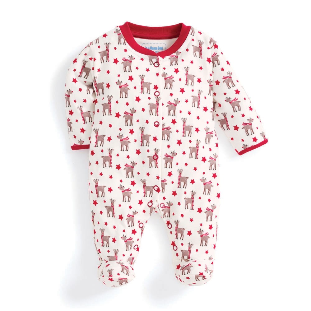 Jojo Maman Bebe, Baby Boy Apparel - One-Pieces,  Reindeer Print Baby Footie