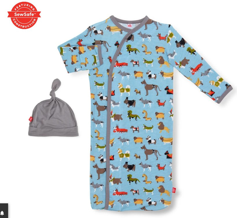 Magnificent Baby, Baby Boy Apparel - Pajamas,  Magnetic Me In-dog-nito modal magnetic sack gown + hat set
