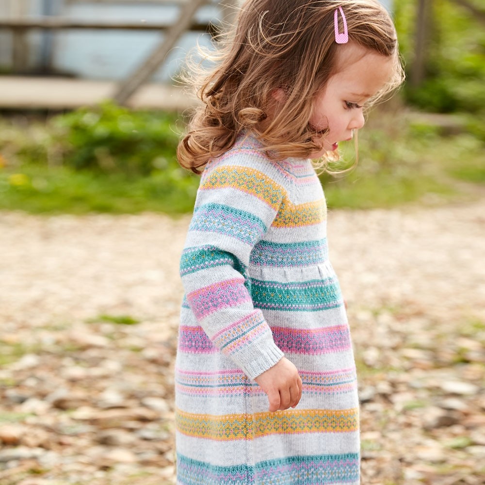 Jojo Maman Bebe, Girl - Dresses,  Gray Fair Isle Stripe Dress