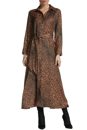 Elan International, Women - Dresses,  Brown Leopard Dress with Tie Waist