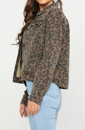 Elan International, Women - Outerwear,  Brown Leopard Jean Jacket