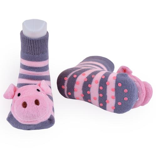 Piero Liventi, Accessories - Socks,  Boogie Toes - Grey/Pink Piggy Rattle Socks