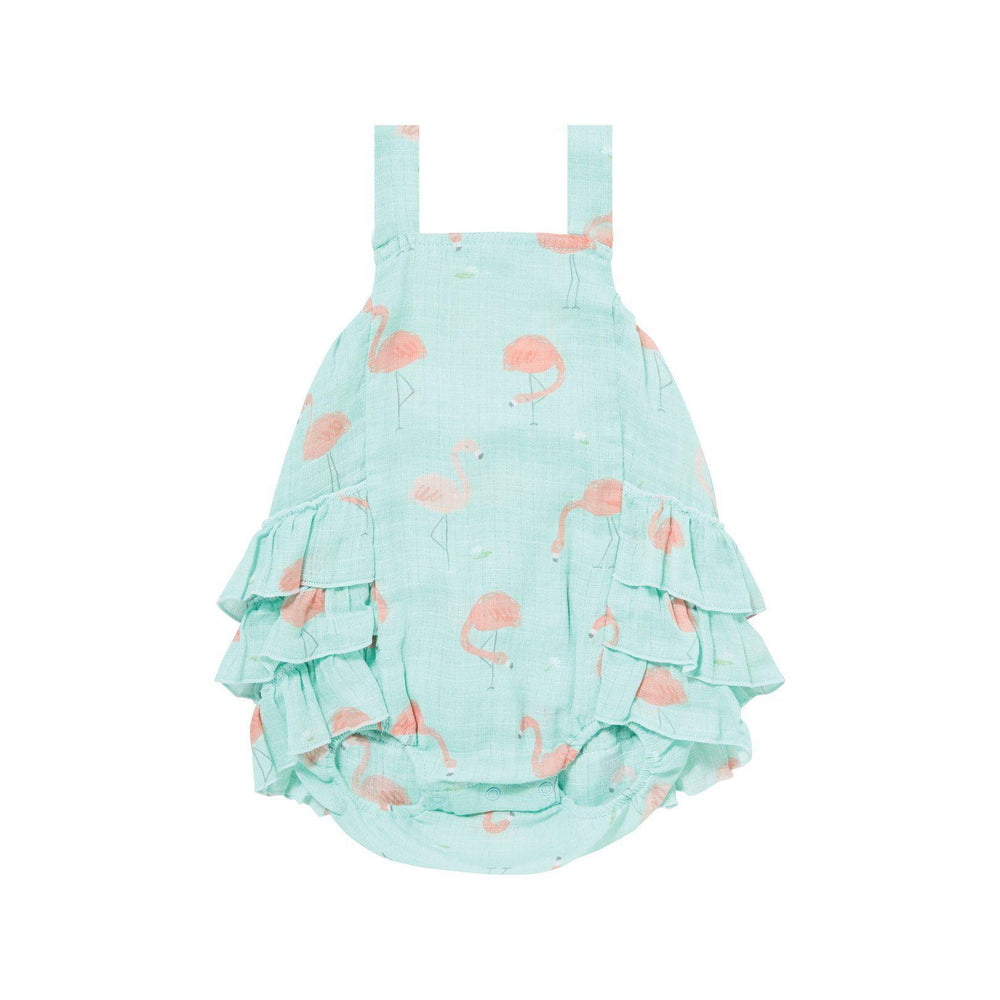 Angel Dear, Baby Girl Apparel - One-Pieces,  Angel Dear Muslin Ruffle Sunsuit - Flamingo