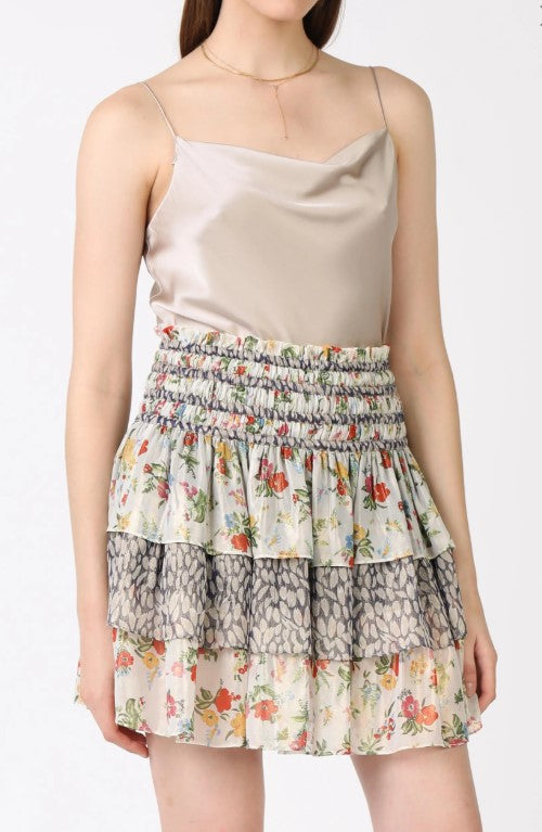 Current Air, Women - Skirts,  Floral Print Mix Tiered Mini Skirt