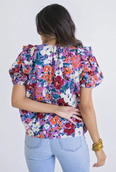 Floral Puff Sleeve Ruffle Top - Eden Lifestyle