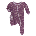 KicKee Pants, Baby Girl Apparel - Pajamas,  KicKee Pants - Muffin Ruffle Footie with Zipper - Shell Fossils