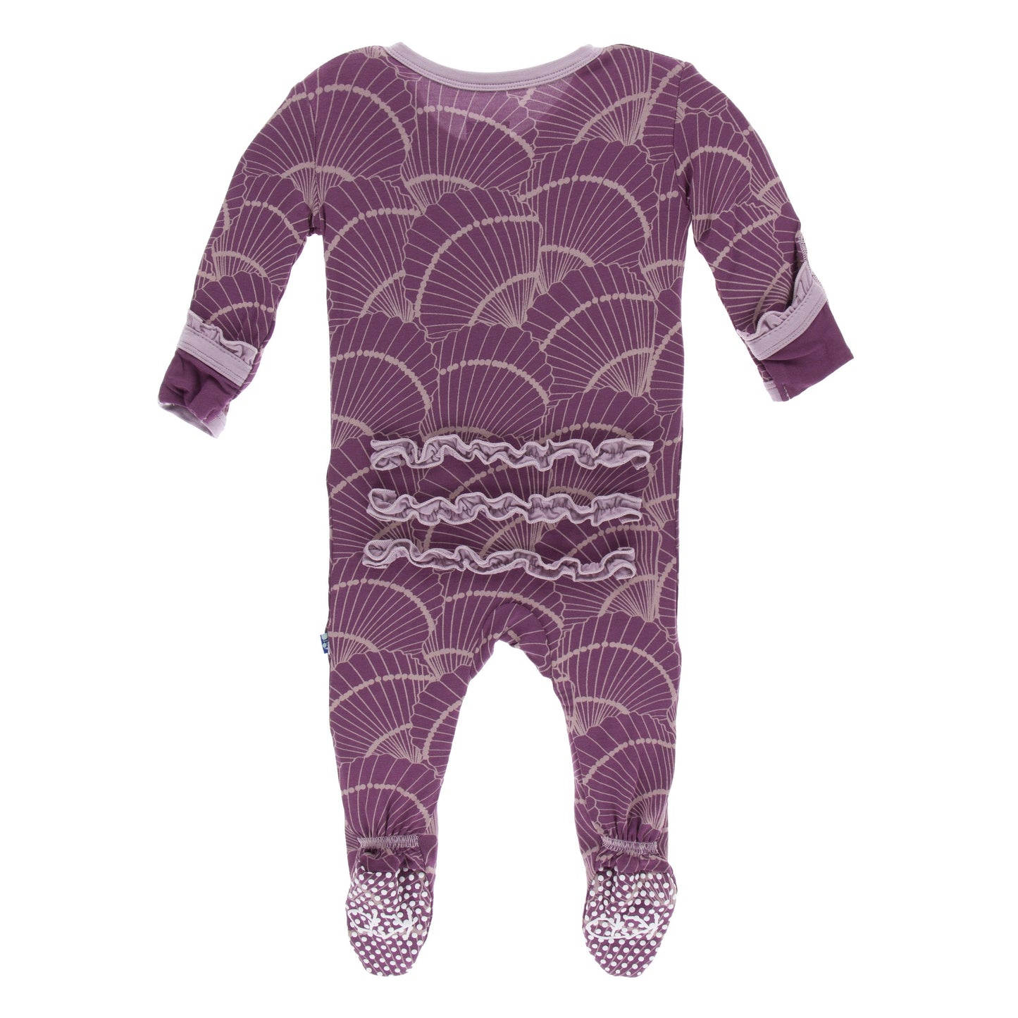KicKee Pants, Baby Girl Apparel - Pajamas,  KicKee Pants - Muffin Ruffle Footie with Zipper - Shell Fossils
