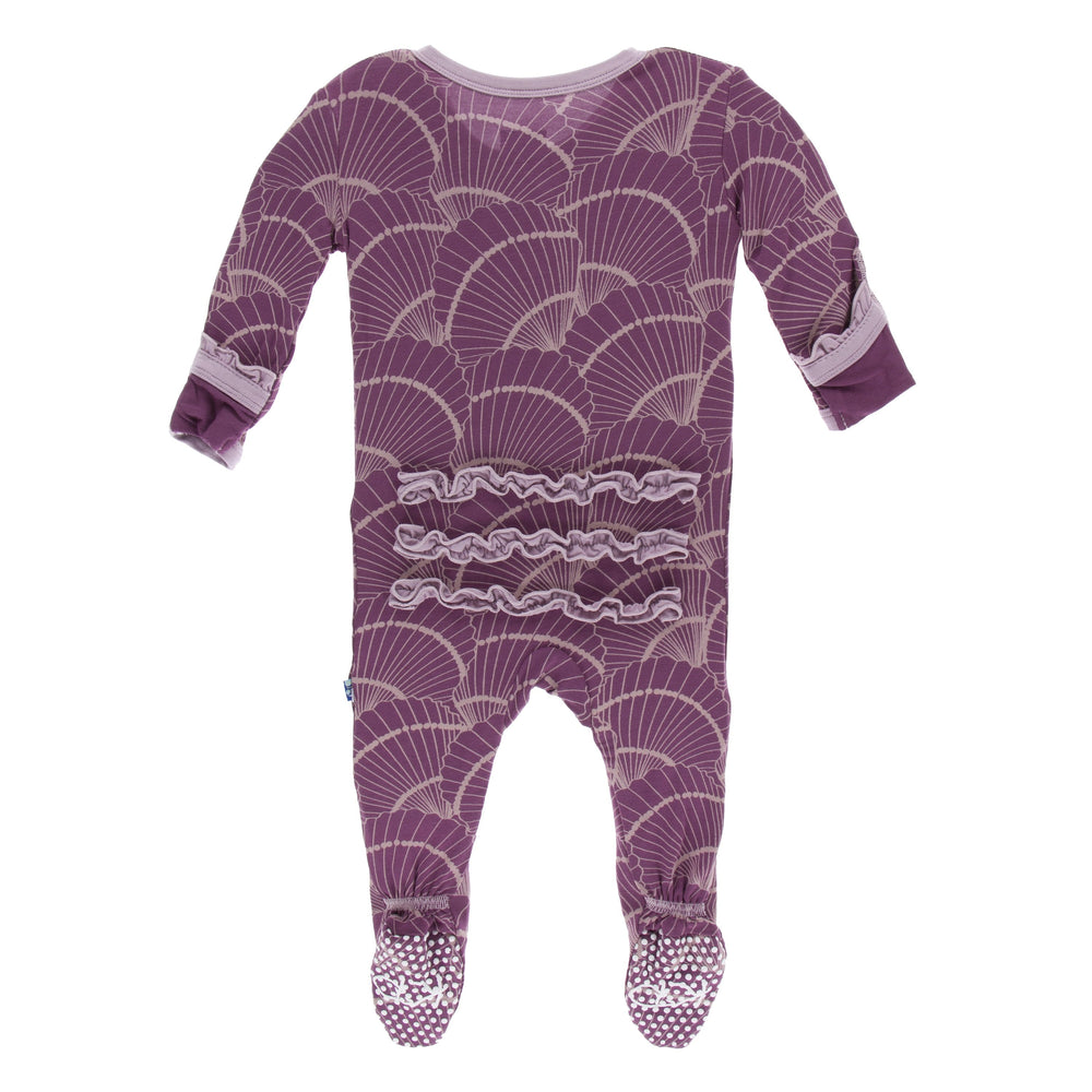 KicKee Pants, Baby Girl Apparel - Pajamas,  KicKee Pants - Muffin Ruffle Footie with Zipper - Shell Fossils