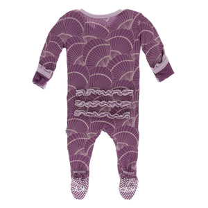 KicKee Pants, Baby Girl Apparel - Pajamas,  KicKee Pants - Muffin Ruffle Footie with Zipper - Shell Fossils