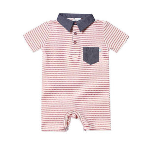 Fore, Baby Boy Apparel - Rompers,  Fore! Axel & Hudson Red Bamboo Stripe Polo Romper