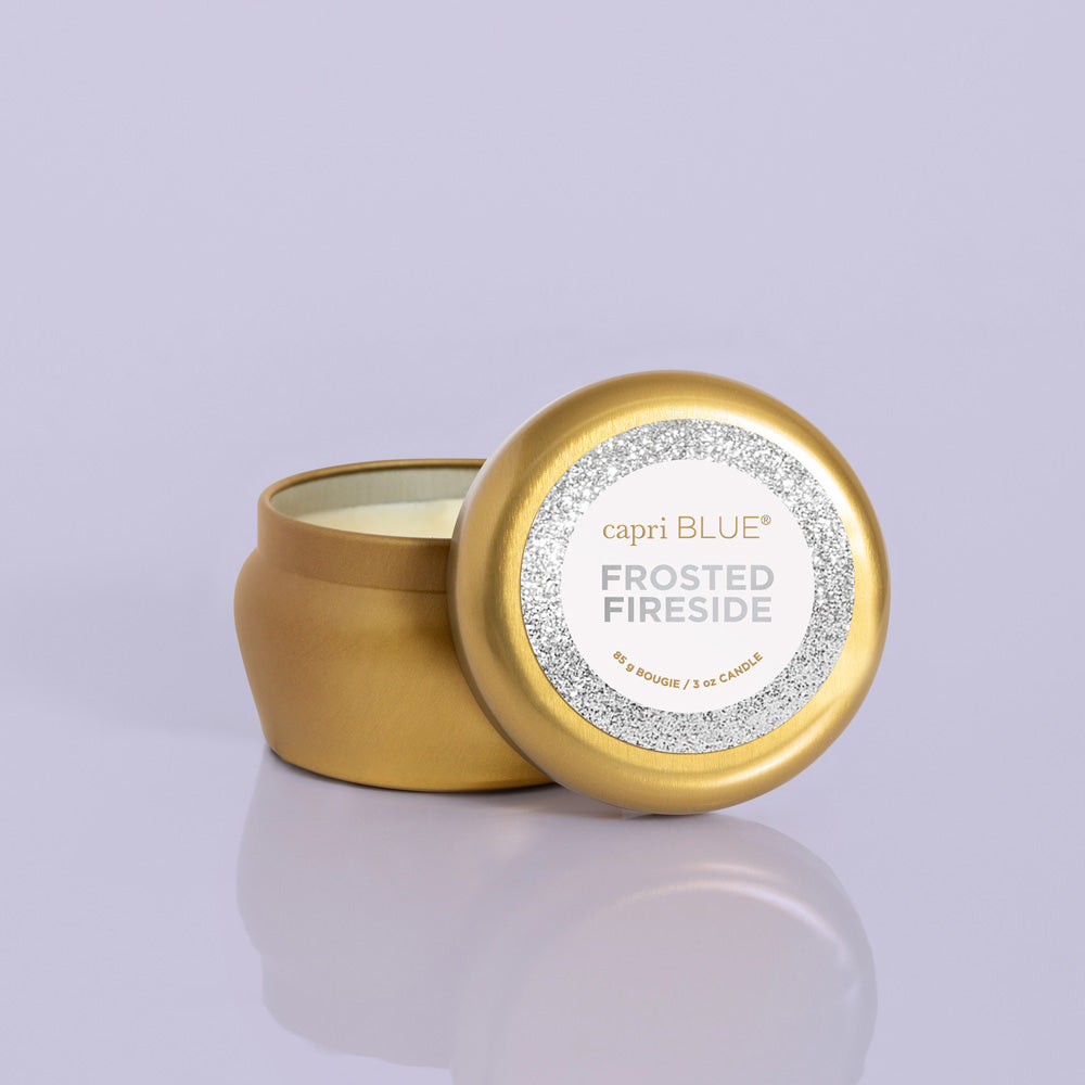 capri BLUE, Home - Candles,  Frosted Fireside Glam Mini Tin, 3 oz
