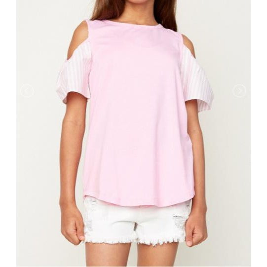 Hayden LA, Girl - Shirts & Tops,  Gigi Pink Ruffled Sleeve Top