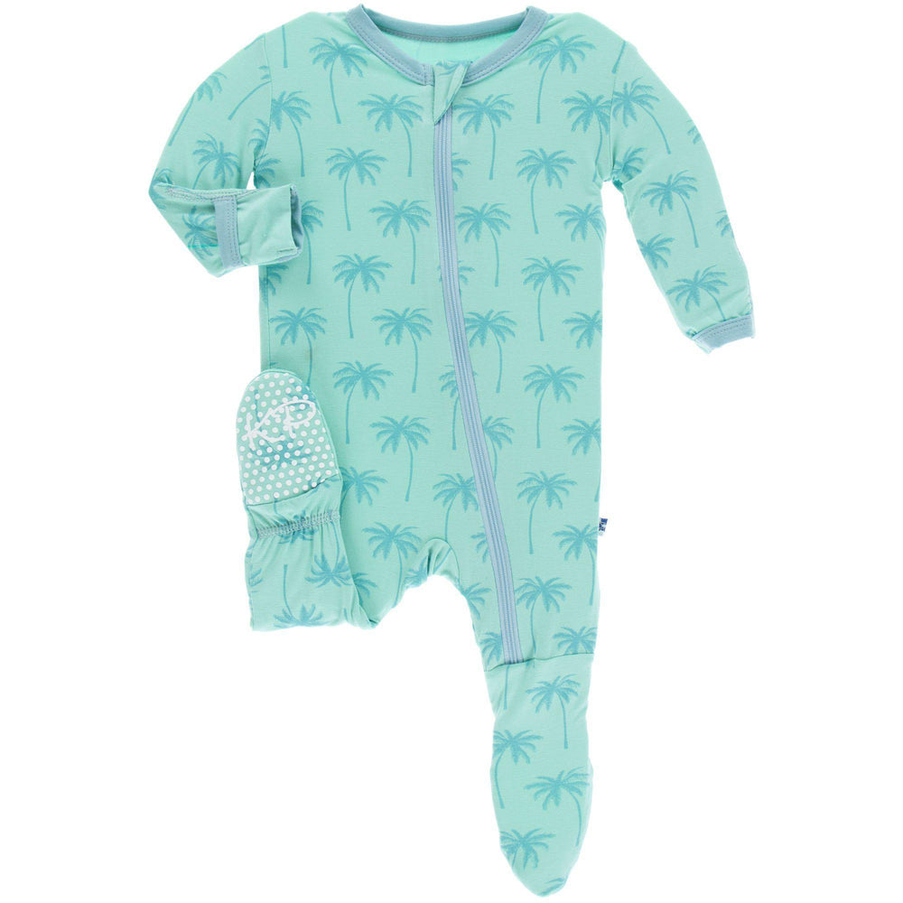KicKee Pants, Baby Girl Apparel - One-Pieces,  KicKee Pants - Footie w/Zipper Glass Palm Trees