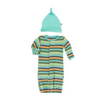 KicKee Pants, Baby Boy Apparel - One-Pieces,  KicKee Pants - Layette Gown Converter with Knot Hat Cancun Glass Stripe