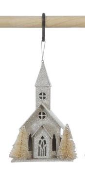 Paper Church Ornament w/ Faux Trees & LED Light - Eden Lifestyle