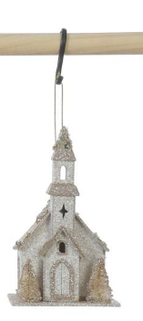 Paper Church Ornament w/ Faux Trees & LED Light - Eden Lifestyle