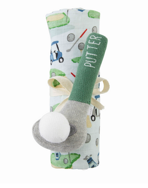 Mud Pie Golf Swaddle Blanket and Rattle - Eden Lifestyle