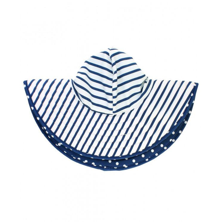 Ruffle Butts, Girl - Swimwear,  Navy Polka and Stripe Reversible Swim Hat