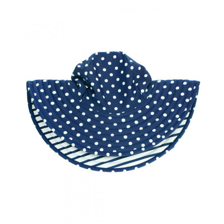 Ruffle Butts, Girl - Swimwear,  Navy Polka and Stripe Reversible Swim Hat