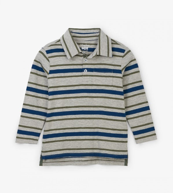Hatley, Boy - Shirts,  Hatley Grey Stripe Long Sleeve Polo Tee