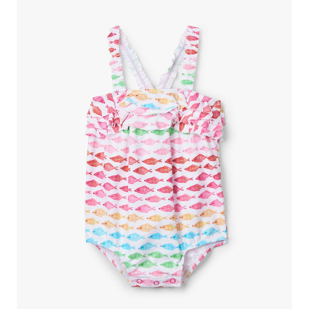 Hatley, Baby Girl Apparel - Swimwear,  Hatley Watercolour Fishies Baby Ruffle Swimsuit