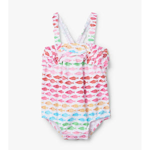 Hatley, Baby Girl Apparel - Swimwear,  Hatley Watercolour Fishies Baby Ruffle Swimsuit
