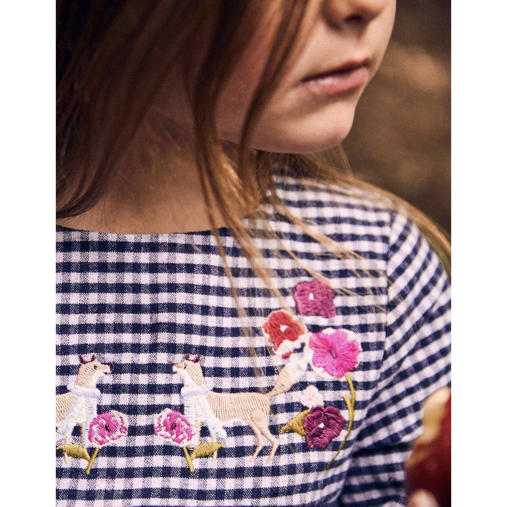 Joules, Girl - Dresses,  Joules Navy Gingham Fox Dress