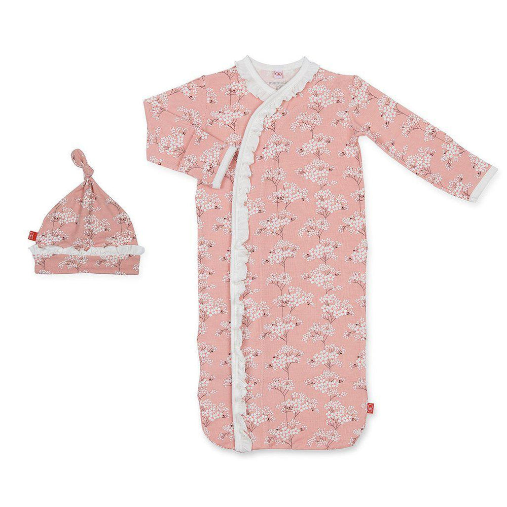 Magnificent Baby, Baby Girl Apparel - Pajamas,  Magnetic Me by Magnificent Baby Cherry Blossom Modal Magnetic Sack Gown + Hat