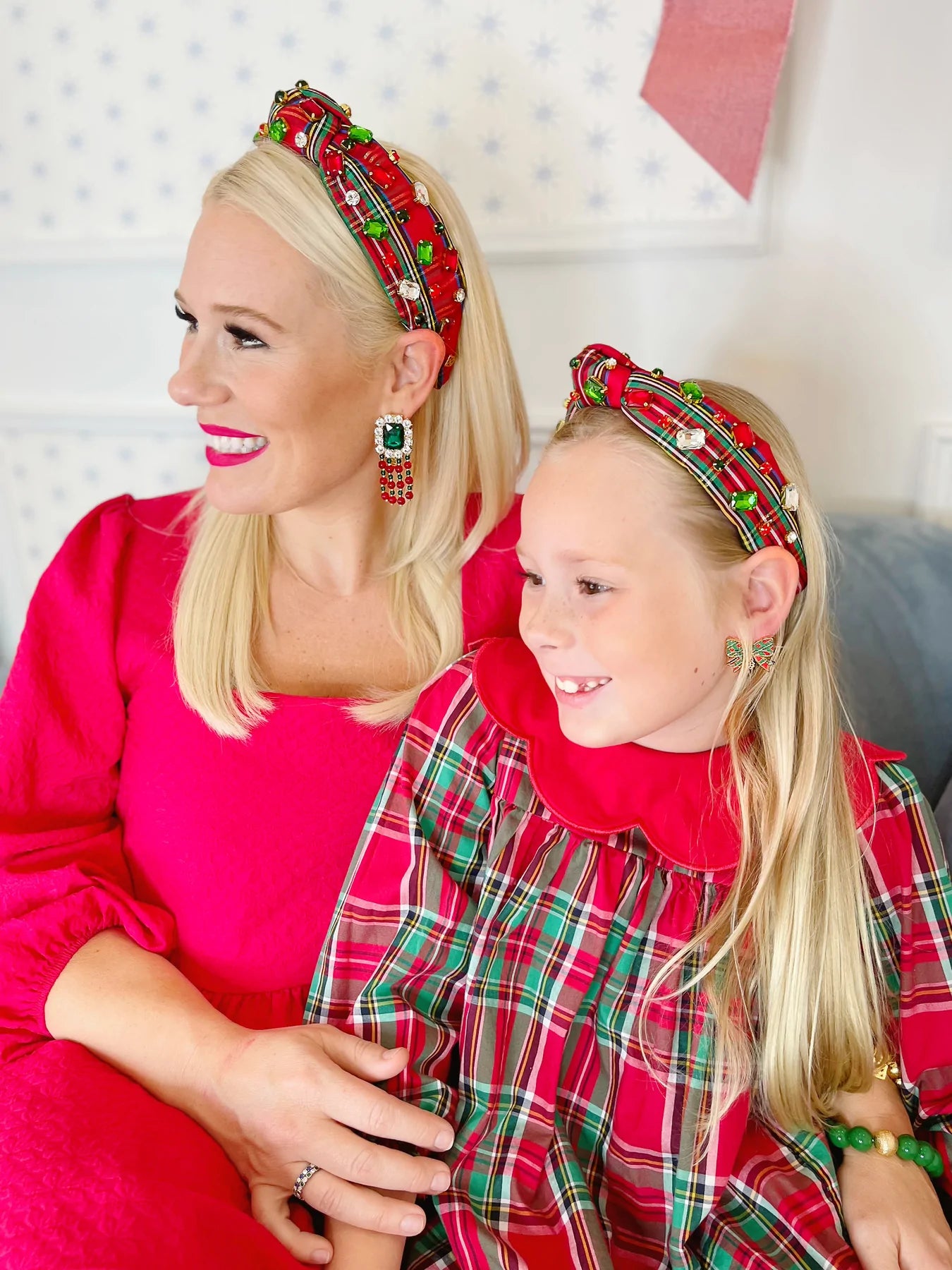 Child Red Tartan Plaid Headband with Crystals - Eden Lifestyle