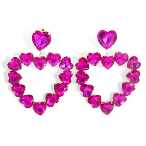 HOT PINK CRYSTAL HEART EARRING - Eden Lifestyle