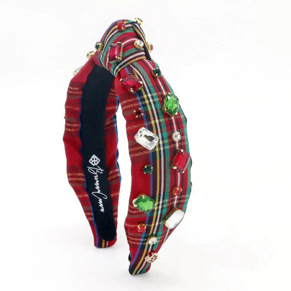 Adult Red Tartan Plaid Headband with Crystals - Eden Lifestyle