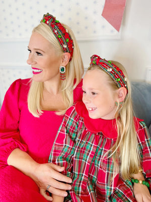 Adult Red Tartan Plaid Headband with Crystals - Eden Lifestyle