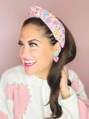 ADULT SIZE HEART CANDY TWEED HEADBAND WITH CRYSTALS - Eden Lifestyle