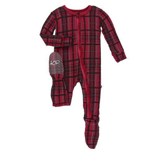 KicKee Pants, Baby Girl Apparel - Pajamas,  KicKee Pants - Holiday Muffin Ruffle Footie- Christmas Plaid