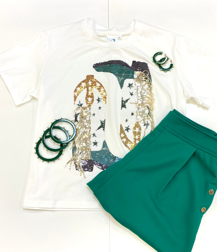 Green/Gold Boots & Bling Tee - Eden Lifestyle