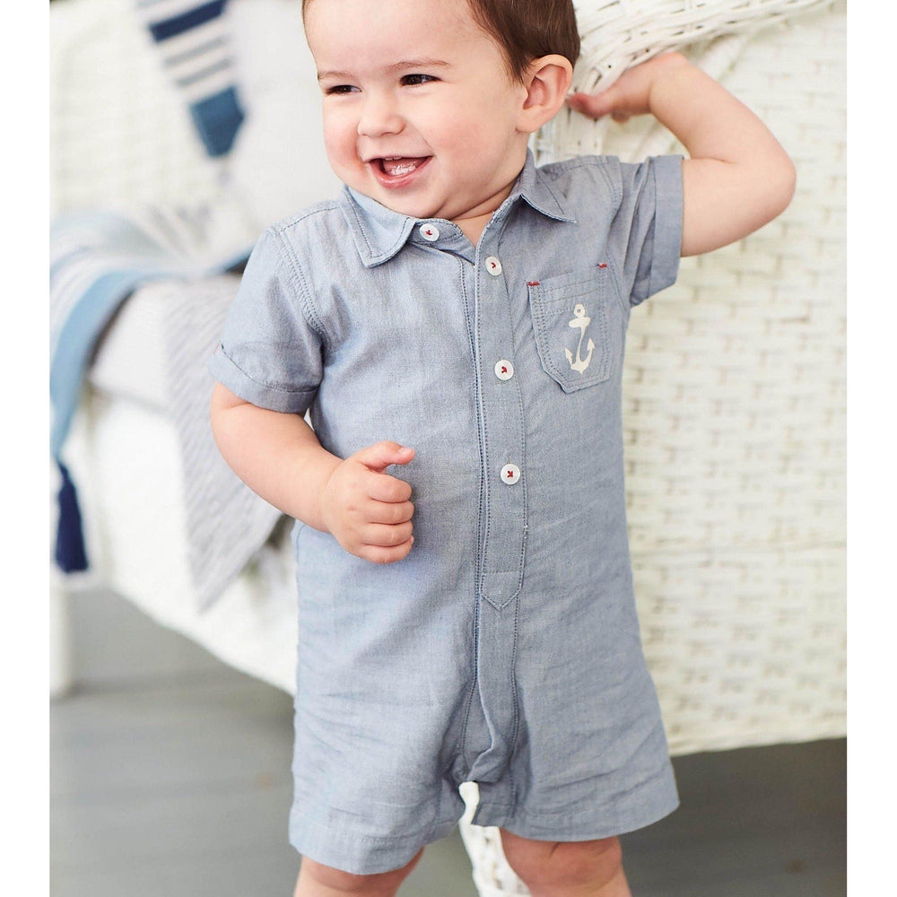 Hatley, Baby Boy Apparel - Rompers,  Hatley Chambray Anchor Baby Woven Romper