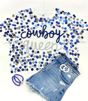 Navy & Silver 'Cowboy Queen' Paillette Sweater - Eden Lifestyle