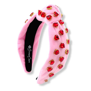 PINK VELVET HEADBAND WITH RED CRYSTAL HEARTS - Eden Lifestyle