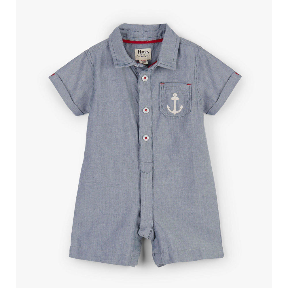 Hatley, Baby Boy Apparel - Rompers,  Hatley Chambray Anchor Baby Woven Romper