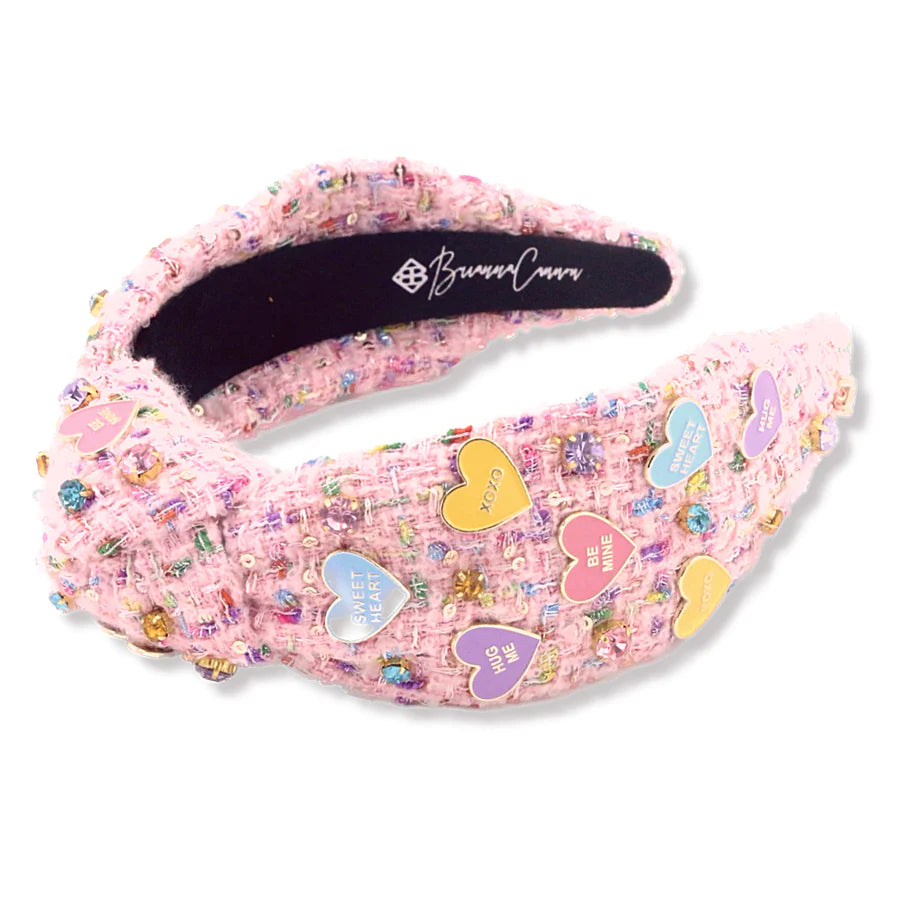 ADULT SIZE HEART CANDY TWEED HEADBAND WITH CRYSTALS - Eden Lifestyle