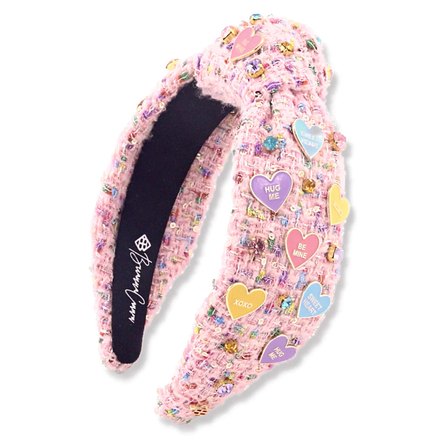 CHILD SIZE HEART CANDY TWEED HEADBAND WITH CRYSTALS - Eden Lifestyle