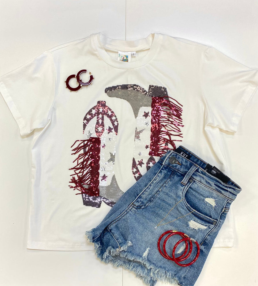 Maroon/Grey Boots & Bling Tee - Eden Lifestyle